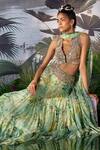 Mrunalini Rao_Green Chiffon Floral Print Tiered Skirt Set_Online_at_Aza_Fashions