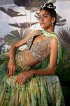 Buy_Mrunalini Rao_Green Chiffon Floral Print Tiered Skirt Set_Online_at_Aza_Fashions
