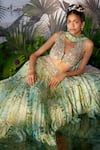 Shop_Mrunalini Rao_Green Chiffon Floral Print Tiered Skirt Set_Online_at_Aza_Fashions