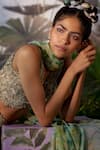 Mrunalini Rao_Green Chiffon Floral Print Tiered Skirt Set_at_Aza_Fashions
