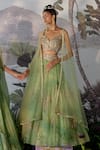 Buy_Mrunalini Rao_Green Net Floral Embroidered Skirt Set_at_Aza_Fashions