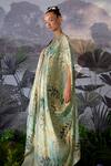Shop_Mrunalini Rao_Green Dupion Silk Printed Jacket And Flared Pant Set_at_Aza_Fashions