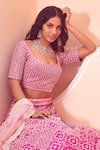 Shop_Mishru_Pink Raw Silk U Neck Layered Lehenga Set _at_Aza_Fashions