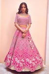 Mishru_Pink Raw Silk U Neck Layered Lehenga Set _Online_at_Aza_Fashions