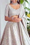 Mishru_Grey Chanderi Leaf Neck Lehenga Set _at_Aza_Fashions