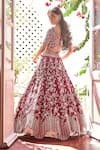 Shop_Mishru_Maroon Raw Silk U Neck Layered Lehenga Set _Online_at_Aza_Fashions