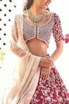 Mishru_Maroon Raw Silk U Neck Layered Lehenga Set _at_Aza_Fashions