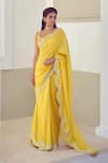 Shop_Mishru_Yellow Chanderi V Neck Saree With Blouse  _at_Aza_Fashions