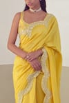 Buy_Mishru_Yellow Chanderi Saree With Blouse_Online_at_Aza_Fashions