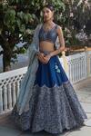 Buy_Mishru_Blue Dupatta Organza Leaf Neck Embroidered Bridal Lehenga Set  _at_Aza_Fashions