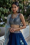 Shop_Mishru_Blue Dupatta Organza Leaf Neck Embroidered Bridal Lehenga Set  _at_Aza_Fashions