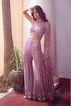 Shop_Mishru_Purple Tulle Halter Embroidered Crop Top And Sharara Set  _at_Aza_Fashions