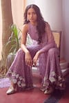 Buy_Mishru_Purple Tulle Halter Embroidered Crop Top And Sharara Set  _at_Aza_Fashions