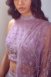 Buy_Mishru_Purple Tulle Halter Embroidered Crop Top And Sharara Set  _Online_at_Aza_Fashions