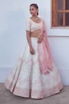 Shop_Mishru_White Raw Silk V Neck Embroidered Lehenga Set _at_Aza_Fashions