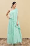 Buy_Khwaab by Sanjana Lakhani_Mint Embroidery One Shoulder Cape-style Blouse And Lehenga Set _at_Aza_Fashions