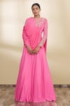 Buy_Khwaab by Sanjana Lakhani_Pink Embroidery Round Draped Gown_at_Aza_Fashions