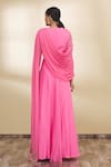 Shop_Khwaab by Sanjana Lakhani_Pink Embroidery Round Draped Gown_at_Aza_Fashions