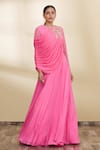 Khwaab by Sanjana Lakhani_Pink Embroidery Round Draped Gown_Online_at_Aza_Fashions