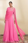 Buy_Khwaab by Sanjana Lakhani_Pink Embroidery Round Draped Gown_Online_at_Aza_Fashions