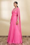 Shop_Khwaab by Sanjana Lakhani_Pink Embroidery Round Draped Gown_Online_at_Aza_Fashions