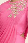 Khwaab by Sanjana Lakhani_Pink Embroidery Round Draped Gown_at_Aza_Fashions