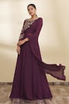 Buy_Samyukta Singhania_Maroon Embroidery Round Gown _at_Aza_Fashions