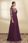 Samyukta Singhania_Maroon Embroidery Round Gown _Online_at_Aza_Fashions