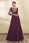 Buy_Samyukta Singhania_Maroon Embroidery Round Gown _Online_at_Aza_Fashions