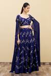 Buy_Khwaab by Sanjana Lakhani_Blue Taffeta Embroidered Blouse And Lehenga Set_Online_at_Aza_Fashions