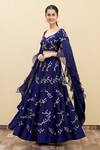 Buy_Khwaab by Sanjana Lakhani_Blue Taffeta Embroidered Blouse And Lehenga Set_at_Aza_Fashions