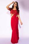 Buy_Devika Seth_Red Georgette Embroidery Round Pre-draped Saree Set _at_Aza_Fashions