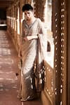 Buy_MATSYA_Grey Chanderi Silk Leaf Neck Embroidered Saree With Blouse  _at_Aza_Fashions