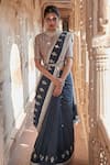 Buy_Matsya_Blue Chanderi Silk Saree With Blouse_at_Aza_Fashions