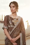 Shop_MATSYA_Brown Chanderi Silk Round Saree With Blouse _at_Aza_Fashions