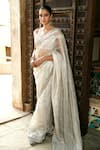 Buy_MATSYA_Ivory Tissue Embroidered Sweetheart Neck Saree With Winged Blouse  _at_Aza_Fashions