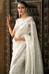 Shop_MATSYA_Ivory Tissue Embroidered Sweetheart Neck Saree With Winged Blouse  _at_Aza_Fashions