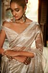 MATSYA_Ivory Tissue Embroidered Sweetheart Neck Saree With Winged Blouse  _Online_at_Aza_Fashions