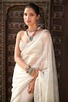 MATSYA_Silver Saree Tissue Embroidered Dori Scoop Venetian With Blouse  _Online_at_Aza_Fashions