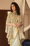 MATSYA_Green Tissue Embroidered Saree And Jacket Set  _Online_at_Aza_Fashions