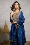 Label Niti Bothra_Blue Silk Embroidered Floral Round Kurta And Palazzo Set _Online_at_Aza_Fashions