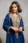 Buy_Label Niti Bothra_Blue Silk Embroidered Floral Round Kurta And Palazzo Set _Online_at_Aza_Fashions