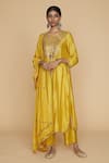 Buy_Label Niti Bothra_Yellow Silk Embroidered Floral Round Kurta And Palazzo Set _at_Aza_Fashions