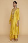 Shop_Label Niti Bothra_Yellow Silk Embroidered Floral Round Kurta And Palazzo Set _at_Aza_Fashions