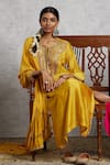 Label Niti Bothra_Yellow Silk Embroidered Floral Round Kurta And Palazzo Set _Online_at_Aza_Fashions