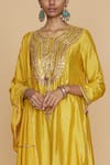 Buy_Label Niti Bothra_Yellow Silk Embroidered Floral Round Kurta And Palazzo Set _Online_at_Aza_Fashions