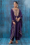 Buy_Label Niti Bothra_Purple Silk Embroidered Floral Round Kurta And Palazzo Set _at_Aza_Fashions