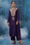 Shop_Label Niti Bothra_Purple Silk Embroidered Floral Round Kurta And Palazzo Set _at_Aza_Fashions