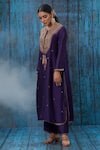 Label Niti Bothra_Purple Silk Embroidered Floral Round Kurta And Palazzo Set _Online_at_Aza_Fashions