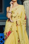 Shop_Muksweta_Yellow Silk Crepe Hand Painted Floral And Bead Saree  _at_Aza_Fashions